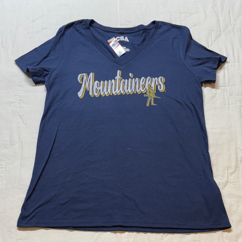 West‎ Virginia Mountaineers Women's V-Neck T-Shirt NWT Navy Blue Top
